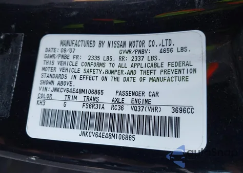 2008 Infiniti G37 Sport z USA, uszkodzony, nr VIN JNKCV64E48M106865